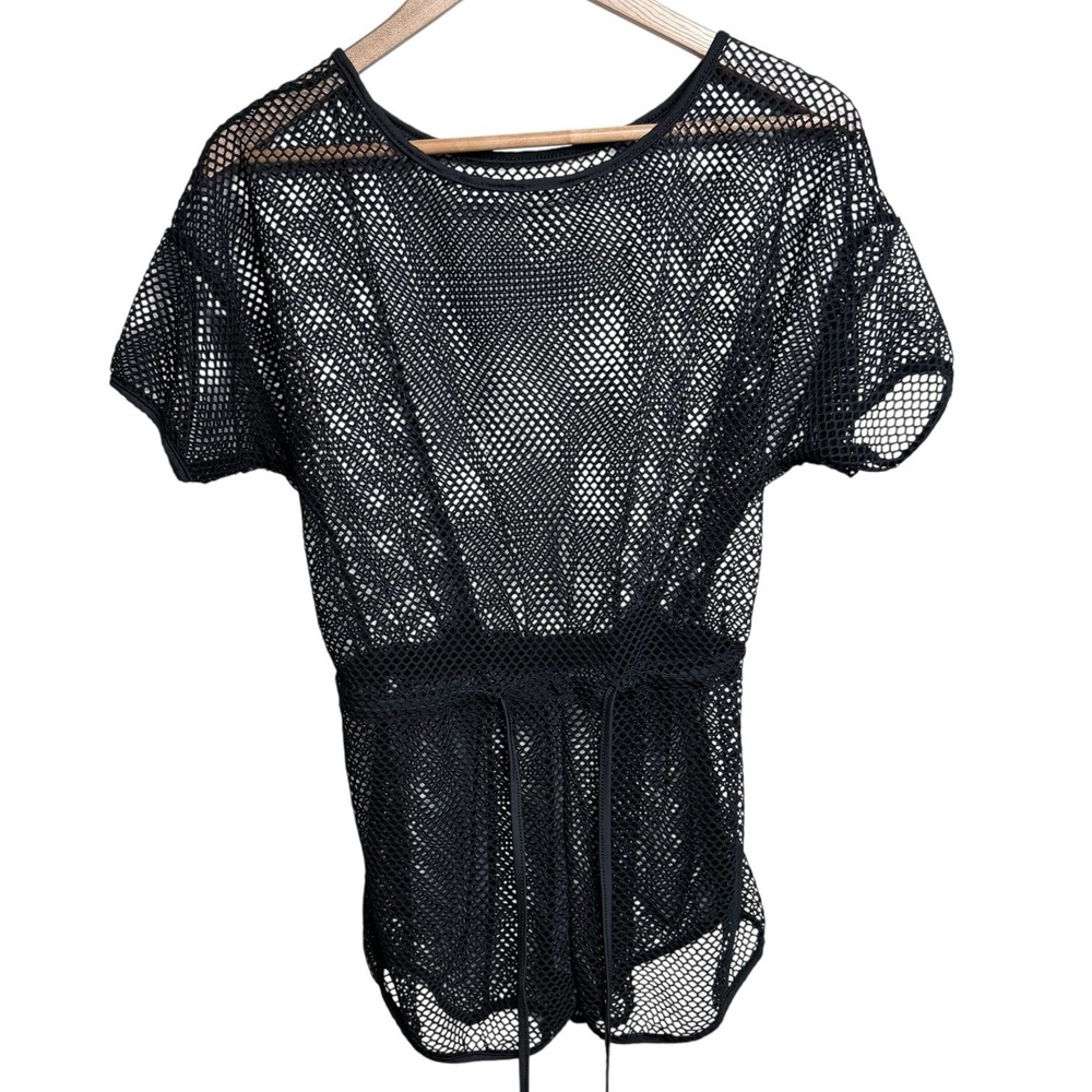 Womens Romper Swim Cover Black Mesh Size L Festival Beachy Vacation Swimwear